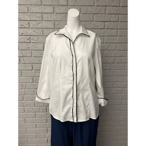 Jones New York White Button Down Shirt with Black Trim